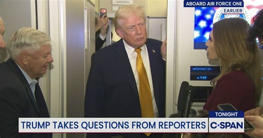 Pres. Trump Speaks with Reporters Aboard Air Force One