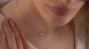 14K Gold Initial Necklace - Sideways Personalized Initial Necklace - Letter Necklace - Custom Initial Necklace - Handmade Jewelry - Etsy