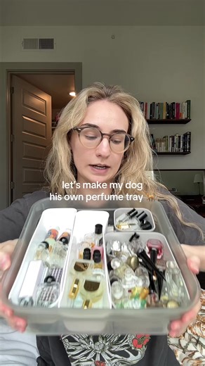 setting up a perfume tray for my dog 🐕 #perfumetok #perfumetiktok #perfumecollection #fragrancetok #luxuryperfume