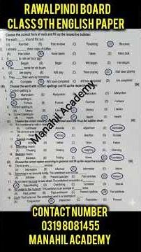 9th class English Solved Mcqs Rawalpindi board Group 1 Paper 9th class English paper 2026
