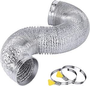 Heavy Duty 4"Flexible Dryer Vent Exhaust Duct Hose 12 FT Long, Extra Thick(6-ply) Aluminum Foil AC Ducting Kit with 2 Key Hose Clamps