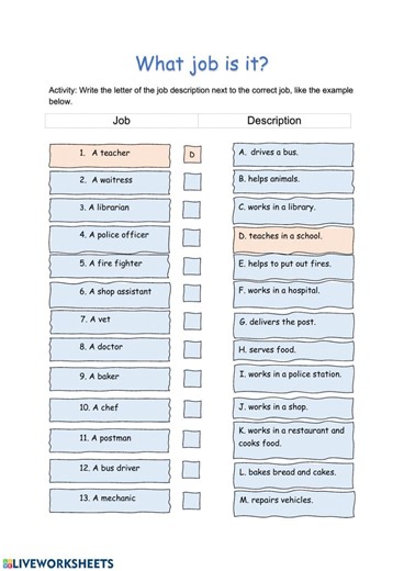 Job descriptions worksheet