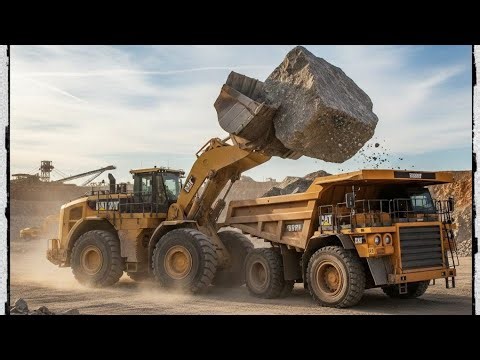 CAT999d👺 Loader Moving Giant Boulders Into TruckHeavy Duty Caterpillar Loading Big Stone 🚜💯
