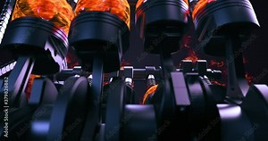 3D Super Car Animation With Zooming To Powerful V8 Engine. Camera Zoom To Car Hood. Working V8 Engine Producing Huge Amount Of Power. CG Animation