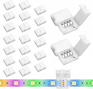 20PCS 4-Pin LED Strip Connectors, 8mm 4 Pin Corner Light Connectors Solderless, Extendable Terminal Adapters for SMD 2835 & 3528 RGB LED Strip Lights, Ideal for Various DIY Lighting Projects