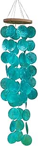 Capiz Shell Wind Chime for Outside 28” Sea Glass Wind Chime Ocean/Beach Themed Chime Gift for Women Mother’s Day Decoration Atrovirens