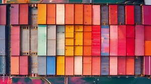 Aerial top view of container ship loading and unloading, Cargo container in deep seaport for the international order. Transportation and travel concept