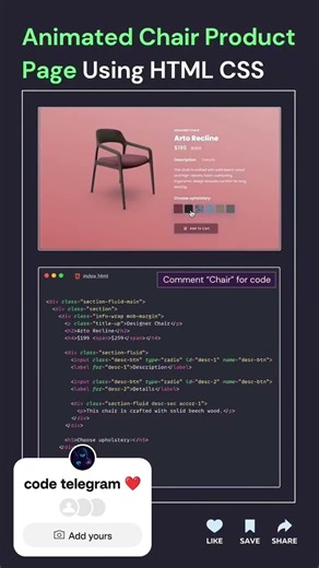 Modern Chair Product Page Animation 🪑 | Smooth UI/UX Design with HTML, CSS & JavaScript
