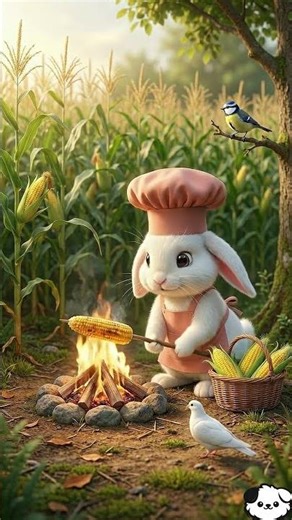 Cute Chef Bunny Roasts Fresh Corn in the Farm #cute #trending #shorts #shortvideo #viral