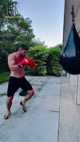 Jacked Chris Hemsworth goes hard during a boxing workout