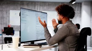 Unhappy Sad Developer Programmer Man In Stress Coding Software