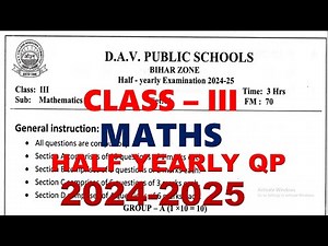 DAV CLASS 3 MATHS HALF YEARLY QUESTION PAPER | QUESTION PAPER | PREVIOUS YEAR QUESTION PAPER