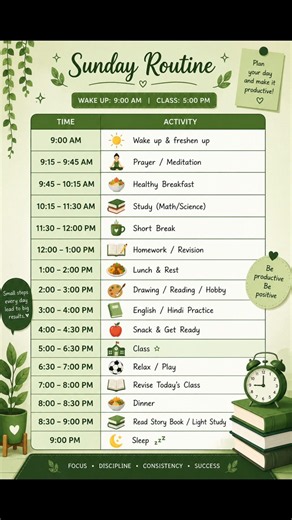 Sunday Study Routine for Students | Class Timetable 2026 | Productive Sunday Schedule | Study Plann