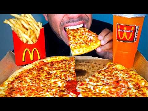 ASMR | LITTLE CAESARS CHEESE PIZZA | MCDONALD'S FRENCH FRIES HI-C ORANGE DRINK | MUKBANG NO TALKING