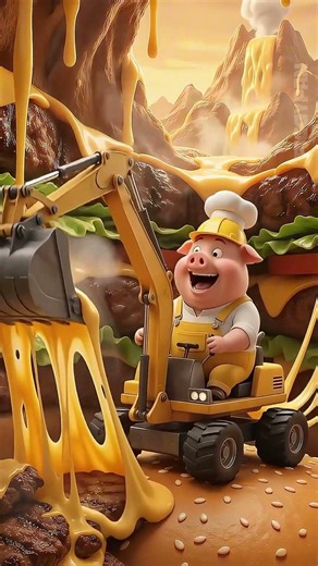 GIANT Burger Mine! 🍔🚜 #Shorts #PiggyPanWould #GiantFood