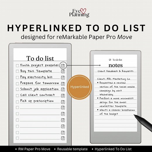 To Do List Notebook Designed for the Remarkable Paper Pro Move | Hyperlinked Check List | Remarkable Notes | Task Tracker | Day Planner - Etsy