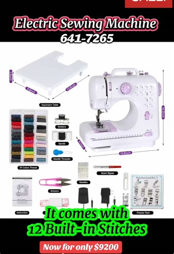 Holiday Sewing Made Easy! 🧵 Beginner-friendly sewing machine ⚡ Dual power: AC adapter or batteries 👣 Foot pedal & button control 🔁 12 stitch patterns reverse stitching 🎄 Perfect for holiday projects & DIYs 💰 On SALE for the holidays: WAS $12,000. NOW $9200❣️ 🚚 Delivery available across Guyana 📞 Contact: 641-7265 #GuyanaBusiness #GuyanaDeals #HolidaySale #SewingMachine #fyp