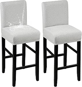 YISUN Waterproof Bar Stool Covers, Stretch Pub Stool Chair Cover Removable Washable Counter Stool Covers Bar Stool Slipcovers for Kitchen, Pub, Dining Room (2 Pack, T-Light Grey)