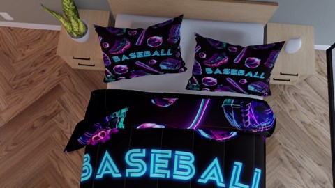 Feelyou Baseball Theme Bedding Set Soft for Boys Girls, Blue Purple Comforter Set Full Size Baseball Bat Gloves Duvet Quilt Microfiber Games Shoes Bedroom Decor 3 Pcs with 2 Pillow Cases