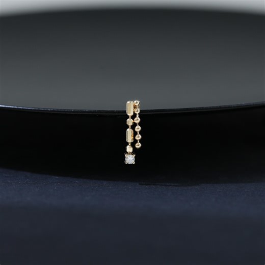 14K Solid Gold Double Chain Helix Stud Earring, Dainty Long Bead Chain Cartilage Threadless Push Back, Dangle Diamond Earlobe Piercing Gift - Etsy