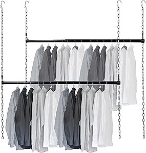 Hanging Closet Rod, 2PC Width and Height Adjustable Closet Rods for Hanging Clothes, 18"-46" Closet Hanging Rod for Space Saving, Double Hanging Closet 0rganizer, Closet Rods Black