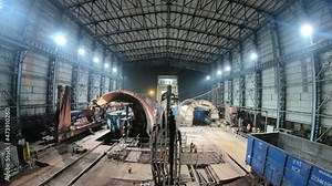 Process Of Unloading Freight Wagons With Wagon Tippler In An Industrial Warehouse. time lapse