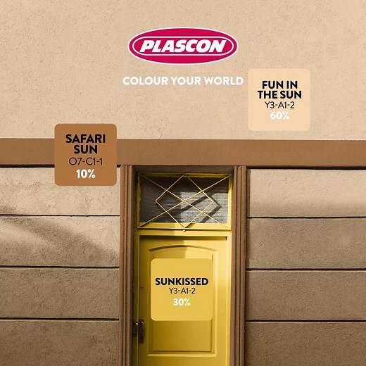 Refresh your exterior with a burst of colour using our Fun in the Sun Y1-A2-1, Safari Sun O7-C1-1, and Sunkissed Y3-A1-2 paint colours. #ColourCombination23 #ColourYourWorld 🎨 | Plascon Kenya
