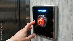 Person Pressing Elevator Button in Multiple Frames Showing Red Button Lit