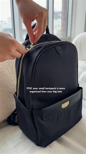 Small backpack, big on organization. Designed with pockets, card slots & a key leash for no digging