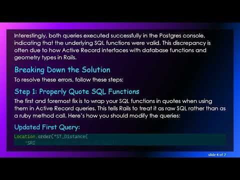 Solving undefined method 'ST_Distance' Error in Rails with PostGIS