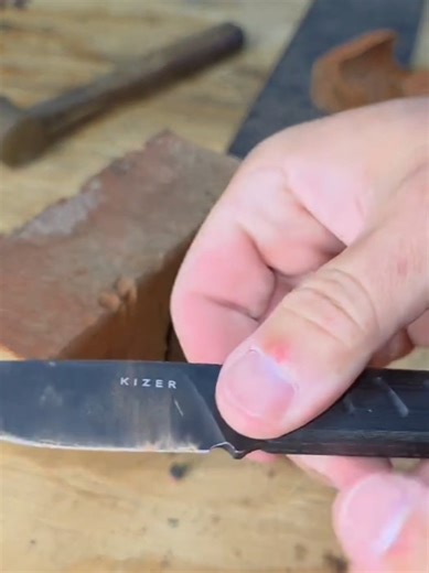 Work Sharp can do it. Here's the damage. Small chip, it'll be gone eventually lol. #edc #everydaycarry #knifetok #bladetesting #gear @KIZER KNIVES