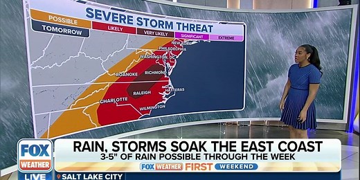 I-95 corridor in the mid-Atlantic, Northeast at risk of severe weather starting Monday | Latest Weather Clips | FOX Weather