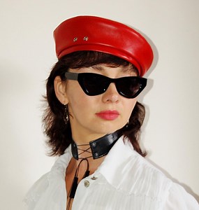Red Leather Beret: French Bohemian Style Hat - Etsy