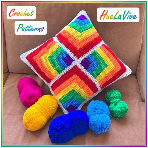 Rainbow Square Pillow Crochet Pattern, Tunisian Crochet Motif, Step-by-step Photo Tutorial (PDF Download) - Etsy