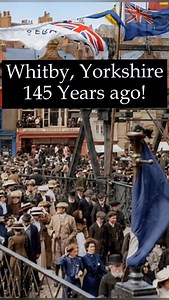Whitby. 1880-1911. 115 to 145 Years Ago! To the north of Scarborough lies Whitby, a popular Victorian seaside town and thriving fishing village. *The crowds emerge for the opening of the new swing bridge in 1909. *The junction of Bridge Street and Grape Lane with celebrations for the coronation of George V in 1911. *Victorians in the 1880's stroll the promenade. *Fishermen sell their fish on the dock side overlooking East Cliff. *A horse and cart stops on Stockton Walk on Church Street in the la