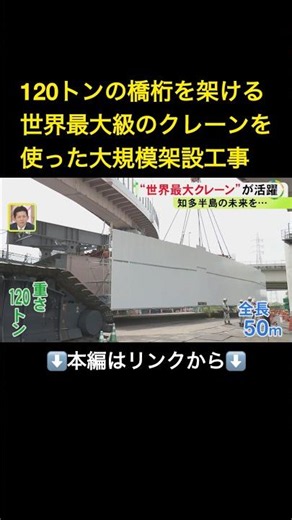 ⬆️本編はリンクから⬆️先端までの最大の高さ220m…“世界最大級クレーン”を使った大規模架設工事 120トンの橋桁を持ち上げミリ単位の作業#shorts