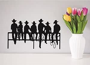 Wall Decal Cowboys On A Fence Sticker for Home Living Room Bedroom Cowgirl Horse Roping Riding Rodeo Bull Rider Removeable Cute Wall Decoration - Size: 9 in x 30 in