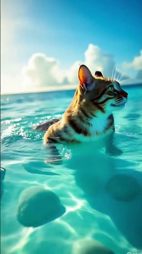 This cat is living its best life, swimming in the sea! 😻🌊 Pure joy #HappyCat #CuteAnimals #FunnyCat