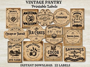 Vintage Pantry Labels Printable Set, Primitive Kitchen Jar Labels Farmhouse Decor, Food Storage Digital Download, Cottagecore Pantry, Baking - Etsy