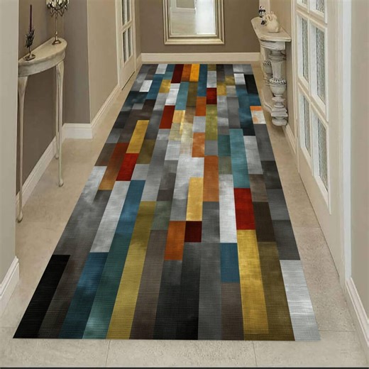 Modern Geometric Hallway Runner Rug, Colorful Abstract Entry Carpet, Contemporary Long Corridor Area Mat, Stylish Home Floor Decor Accent - Etsy UK