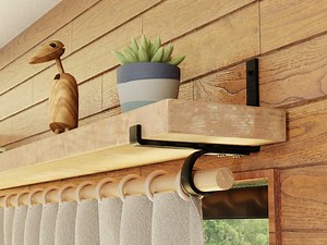 Shelf Bracket With Curtain Rod Holder, SOLD INDIVIDUALLY, Shelf and Curtain Hook, Drapery Hardware, Curtain Rod and Finial, Curtain Rod - Etsy