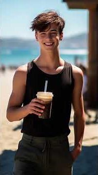 💜 Embracing the Good Times 🏳️‍🌈 Beautiful Boys Unite over Frappuccinos on LA's Scenic Beaches! 😎