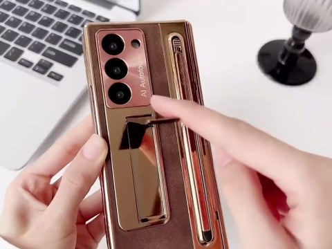 for Samsung Galaxy Z Fold 7 Case with S Pen Holder & Slim Stylus, Fold7 PU Leather Phone Case with Kickstand Built in Screen Protector Camera Protector Protective Cover for Z Fold7 Gold+Coffee