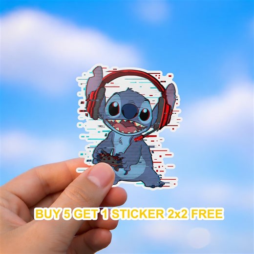 Disney Stitch Vinyl Sticker – Fun Gamer Design With Headphones for Laptops, Water Bottles & More – Buy 5 Get 1 Free - Etsy