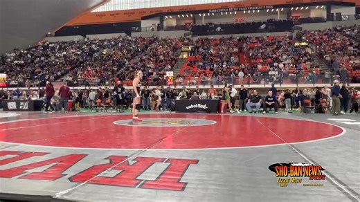 Blackfoot High School wrestler Keanna Conrad (black/green colors) pinned her opponent Lexeigh Dowd, Twin Falls High School, in 39 seconds in the second round at the 2025 Idaho High School Girls State Championships in the 132 pound division February 28, 2025 at at ICCU Arena in Pocatello, Idaho. (Lizzie Boyd video) | Sho-Ban News