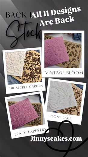 ✨ THEY’RE BACK — All 11 Embossing Mats Are Now in Stock! ✨ You asked… we listened! ALL 11 embossing mat designs are officially back in stock and ready to ship 💙 🛒 Shop the full collection now at jinnycakes.com They sold out last time… don’t walk, RUN 👀💨 #JinnysCakes #TheHobbyBaker #EmbossingMats #CakeToolsIreland #FondantEmbossing #TextureMats #CakeDecoratingIreland #IrishBakers #CakersOfInstagram #BackInStock | Jinny's Cakes Bakes & Decorates
