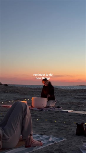 sunset beach yoga 🧘‍♀️ realized i’m as stiff as a board and will be practicing yoga from here on out ✌️ peace and love and namaste ✌️ @Play Date