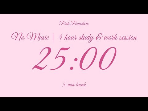 4 hour | 5/25 Pomodoro Timer | Study & Work Session | No Music | Pink Aesthetic 💗