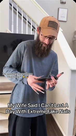 I made my husband wear long nails for a day… 😂 #usa #funny #couple #nails #challenge