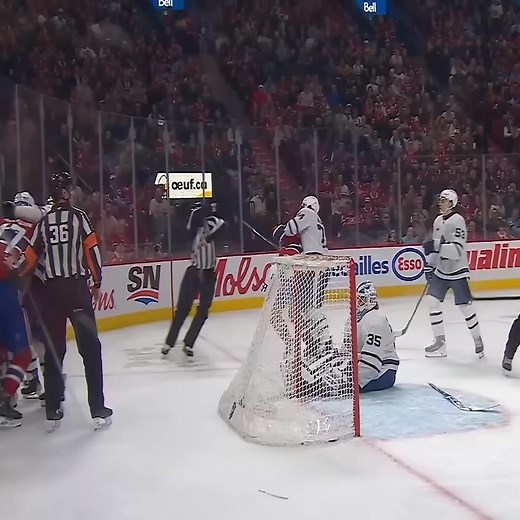 Florian Xhekaj and Dakota Mermis went full Rock 'Em Sock 'Em Robots for that scrap 🤖🥊 #nhl | Bleed Blue Leafs